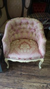 Reupholstered pink and white tufted back chair - Coatesville, PA