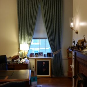 Pinch pleated draperies in The National Iron and Steel Museum board room 