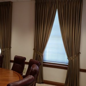 Pinch pleated draperies in The National Iron and Steel Museum board room 