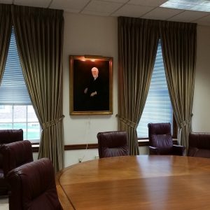 Pinch Pleated Draperies and tie backs in Lukens Iron & Steel Museum Board Room 