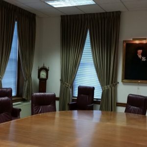 Pinch Pleated Draperies and tie backs in Lukens Iron & Steel Museum Board Room