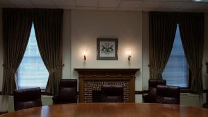 Pinch Pleated Draperies and tie backs in Lukens Iron & Steel Museum Board Room