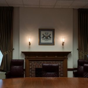 Pinch Pleated Draperies and tie backs in Lukens Iron & Steel Museum Board Room