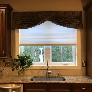 Cellular shade and turbin valance installed in Chester Springs kitchen. 