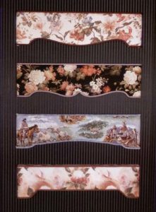 N J Rose showroom display of various styles of cornice boards.