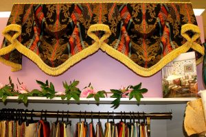 Kingston valance with braided cord welt and brush fringe.