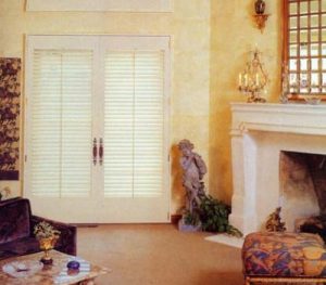 Plantation shutters for French doors.