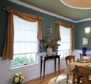 Cordless cellular honeycomb shade with scarf style swag valance. - Downingtown, PA